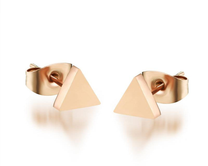 Women's Champagne Gold Titanium Steel Earrings Glossy Triangle Small Stud Earrings