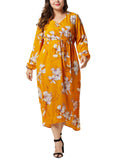 Large Size Women's Chiffon Print Dress Lantern Sleeve High Waist Irregular Large Swing Fat Mm Dress