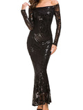 Temperament Sequined Lace Fishtail Dress Party Evening Dress