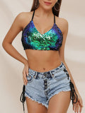 Top Fashion Sequins Sexy Navel Short Vest