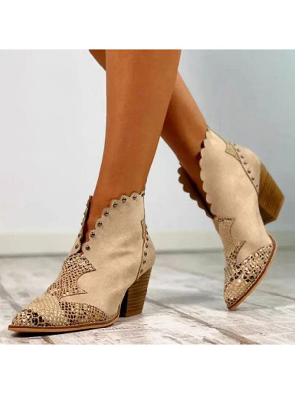 Booties Pointed Toe Martin Boots Chunky Heel