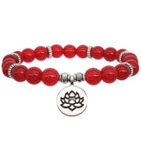 Natural Stone Indian Agate Powder Crystal Lotus Pendant Handmade Beaded Elastic Rope Bracelet