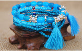 Multi-layer Elastic Rope Rice Beads Tassel Bracelet Handmade Beaded Bracelet