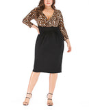 Plus Size Sexy V-neck Leopard Stitching Dress