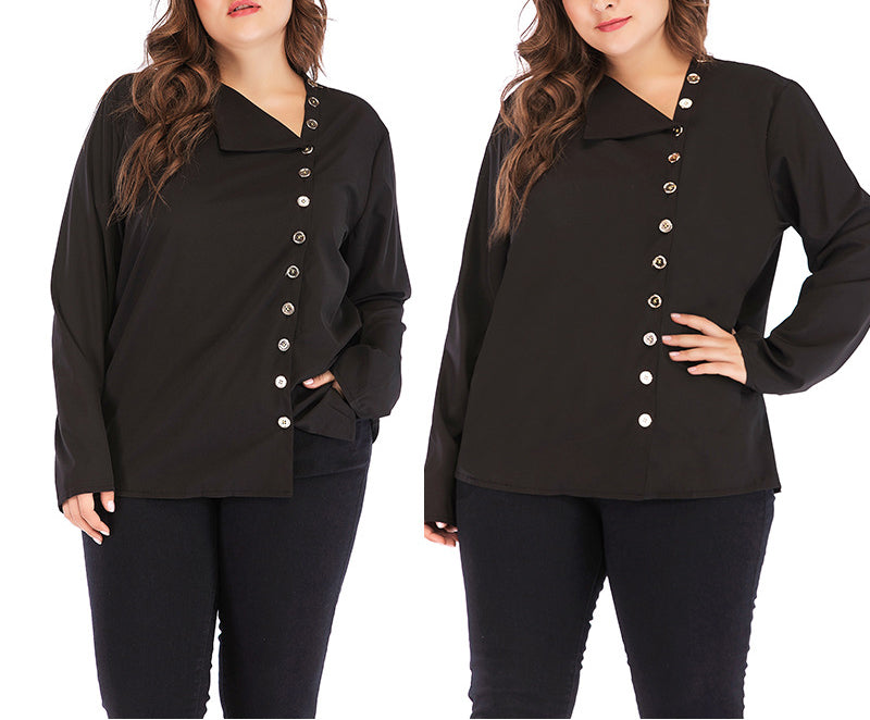 Plus Size Single-breasted Black Shirt Top