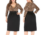 Plus Size Sexy V-neck Leopard Stitching Dress