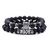 Natural Stone Owl Agate Bracelet Double Strip Elastic Rope Beaded Bracelet