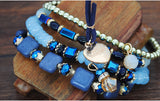 Beach Wind Multi-layer Bracelet Crystal Elastic Rope Square Turquoise Beaded Jewelry