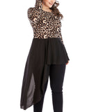 Plus Size Irregular Leopard Print Long Sleeve T-Shirt