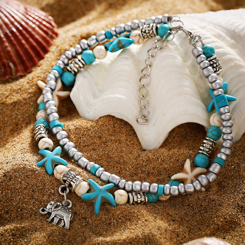 Conch Rice Beads Double-layer Anklet Wave Starfish Pearl Pendant