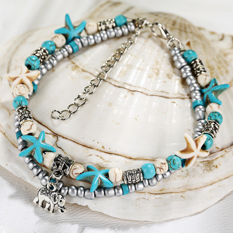 Conch Rice Beads Double-layer Anklet Wave Starfish Pearl Pendant