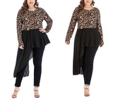 Plus Size Irregular Leopard Print Long Sleeve T-Shirt