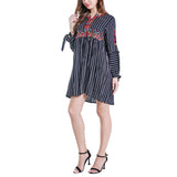 Loose Embroidered Striped Three-quarter Sleeve Embroidery In Long Shirt Women