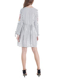 Loose Embroidered Striped Three-quarter Sleeve Embroidery In Long Shirt Women