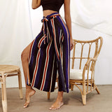 Fashion Striped Sexy Split Side-Leg Pants