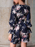 New Printed V-neck Long-sleeved Casual Dress
