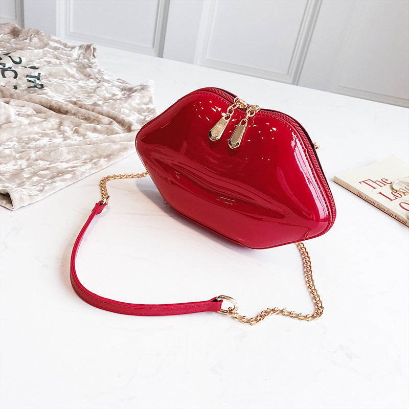 Dinner Bag Lips Bag Messenger Bright Patent Leather Handbag Chain Small Hand Red Lips Banquet Bag