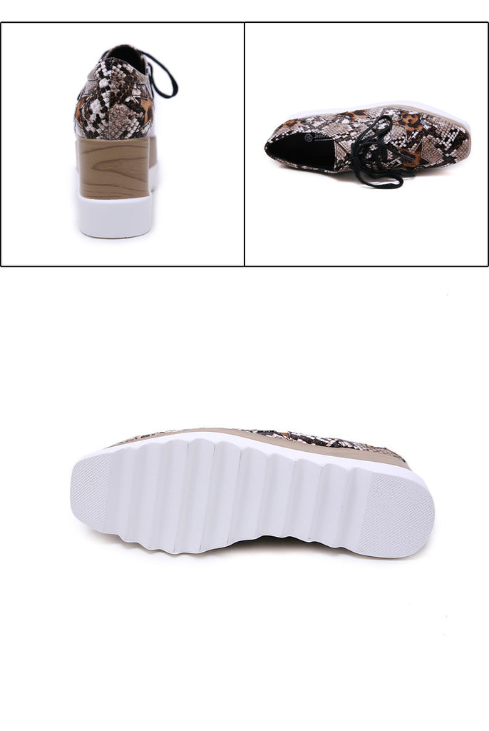 Spring Snake Pattern Single Shoes Square Head Thick Bottom Platform Shoes Wedges with Increased Women's Shoes
