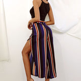 Fashion Striped Sexy Split Side-Leg Pants