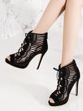 Elegant Hollow Sandals Matte Leather Platform Fine High Heel Large Size Women's Shoes