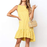 New Loose Sleeveless Printed Wave Point Round Neck Dress