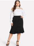 Large Size Women's Half-length Skirt Black High Waist Bag Hip Skirt