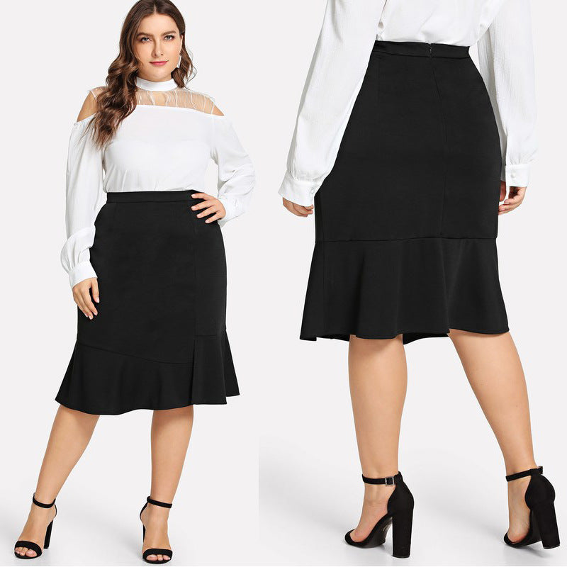 Large Size Women's Half-length Skirt Black High Waist Bag Hip Skirt