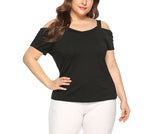 V-neck Strapless Solid Color Short-sleeved T-shirt