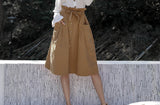 Large Pocket Single-breasted Waistband Bow Tie Skirt