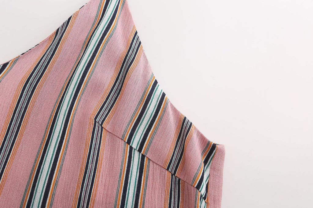 Fashion V-neck Striped Sling Ruffled Dress