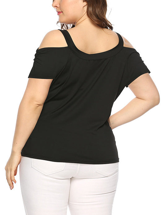 V-neck Strapless Solid Color Short-sleeved T-shirt