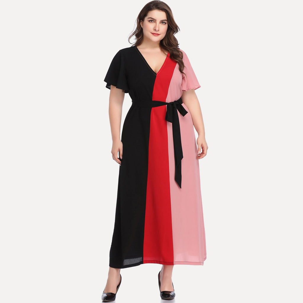 Large Size Women's Stitching Contrast Color Dress
