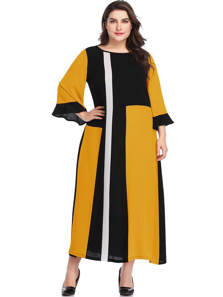 Large Size Women's Geometric Mosaic Color Matching Color Dress