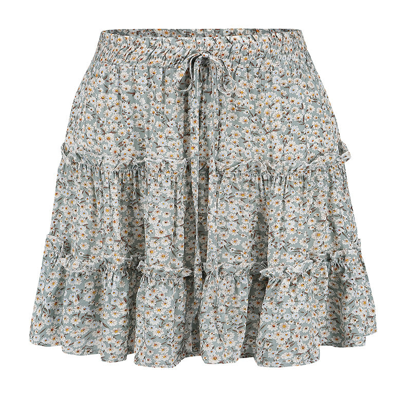 High-waisted Beach Floral Ruffled Skirt