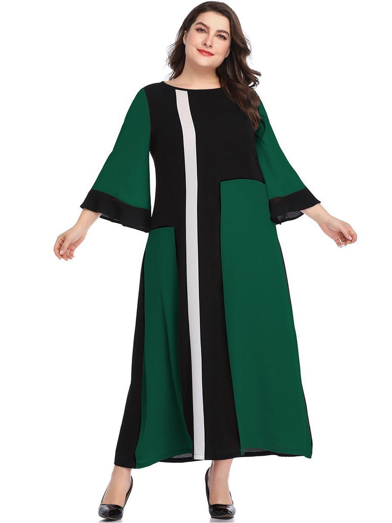Large Size Women's Geometric Mosaic Color Matching Color Dress