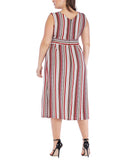 V-neck Striped Waist Slim Plus Size Vest Dress