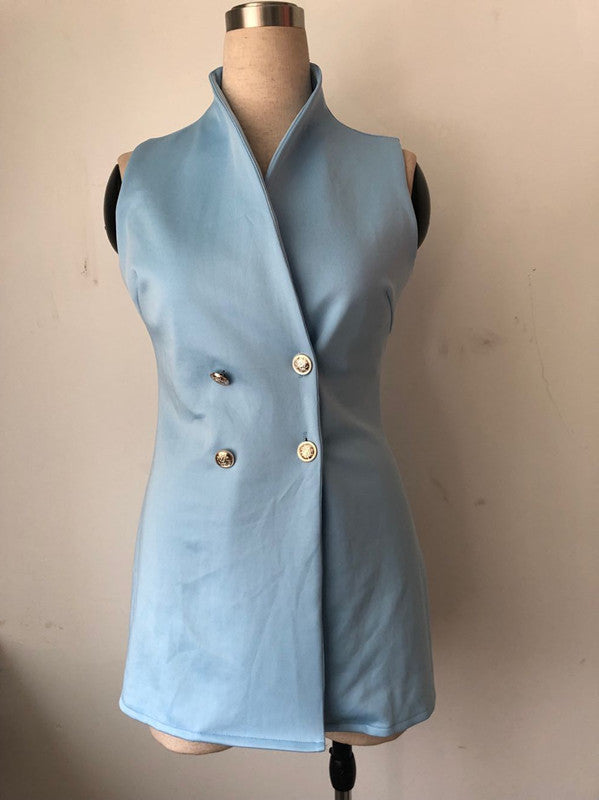 Women's Slim Suit Vest Double-breasted High-neck Sleeveless Solid Color Suit Vest