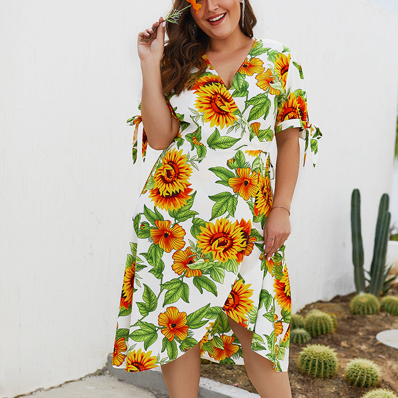 Summer New Print Short-sleeved Large Size Dress