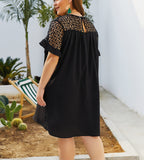 New Lace Round Neck Solid Color Short-sleeved Dress