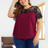 Plus Size Lace Patchwork Women Tops Shirt