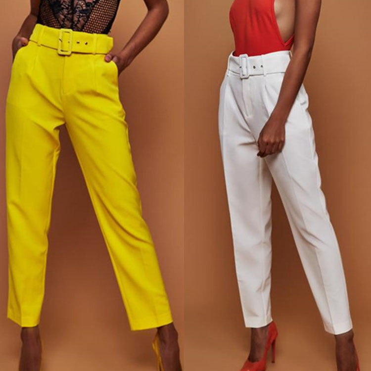 Women's Autumn Casual Pants High Waist Solid Color Cropped Pants Straight Pants