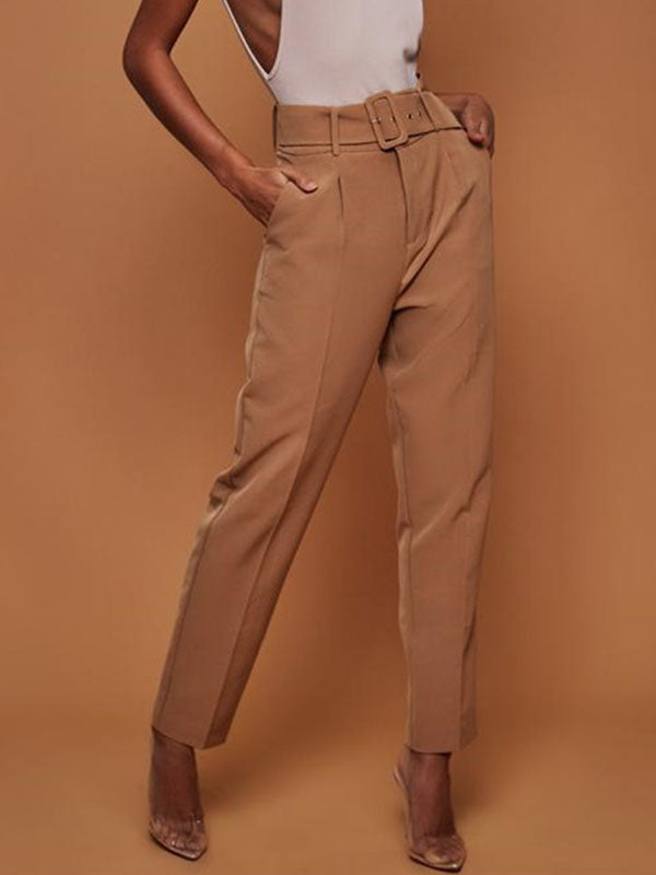 Women's Autumn Casual Pants High Waist Solid Color Cropped Pants Straight Pants