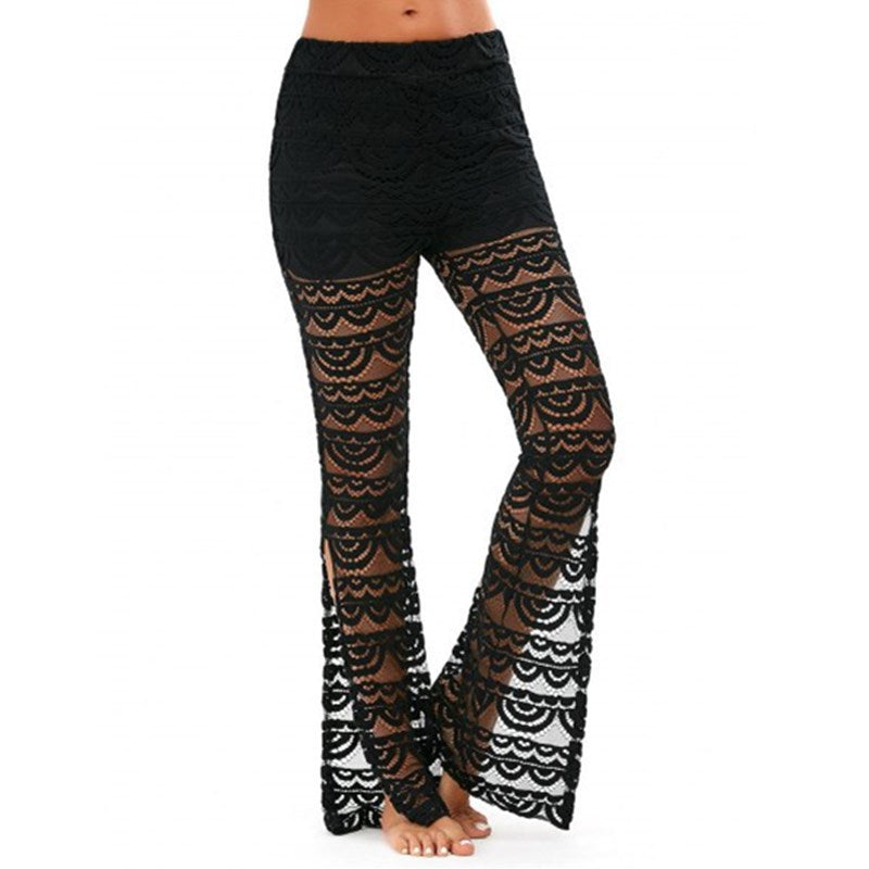 Solid Color Lace Stitching Casual Split Trousers