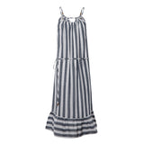 Striped Stitching Waistband Loose Hanging Neck Dress