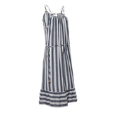 Striped Stitching Waistband Loose Hanging Neck Dress