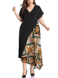 Large Size Women's Color Mosaic Print Dress
