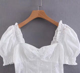 Summer Women's New French Court Style Shirt Women's Retro Hollow Embroidery Short Lace Top