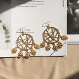 Fashion Shell Earrings Female Ocean Wind Conch Earrings Bohemian Metal Rattan Earrings