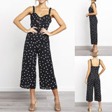 Slim-fit Polka-dot Lace Sling Pocket Wide Leg Jumpsuit