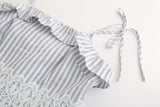 Lace Stitching Striped Ruffled Summer Dress